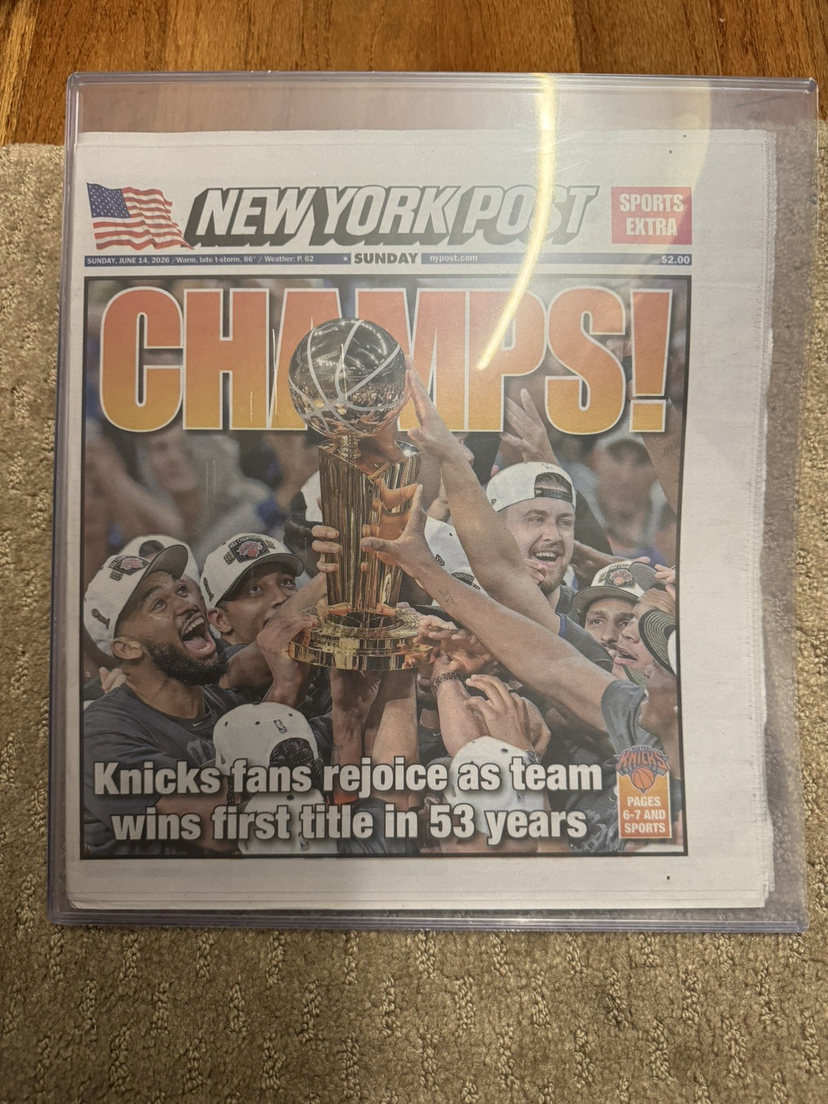 NEW YORK POST KNICKS WIN NBA CHAMPIONSHIP Champs SUNDAY NEWSPAPER 06/14/26 NY