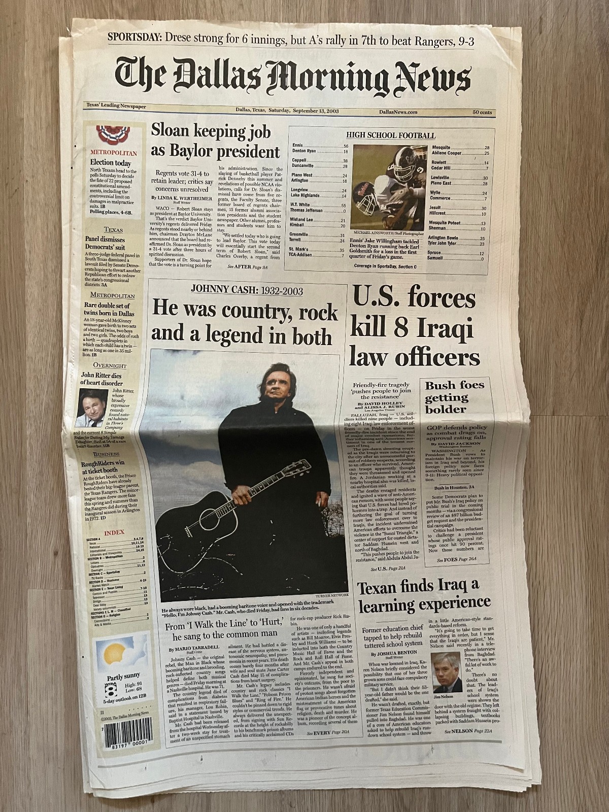 The Dallas Morning News Sat Sep 13, 2003 Johnny Cash 1932-2003 Country Rock