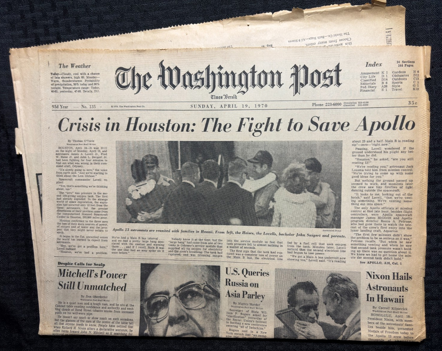 1970 April 19 WASHINGTON POST Newspaper VG+ 4.5 Apollo 13 Crisis in Houston 4pgs