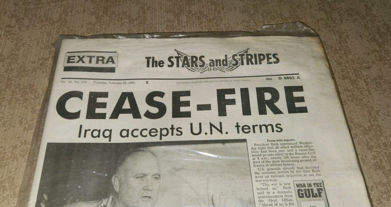 VTG 1991 Stars & Stripes Extra Cease-Fire Gulf War Newspaper Military Sealed