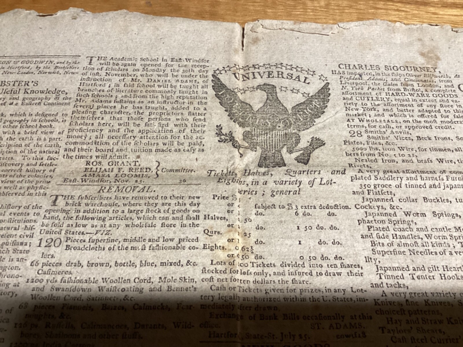 Woodcut Eagle – December 9, 1807 Connecticut Courant – Jeremiah Day Ownership
