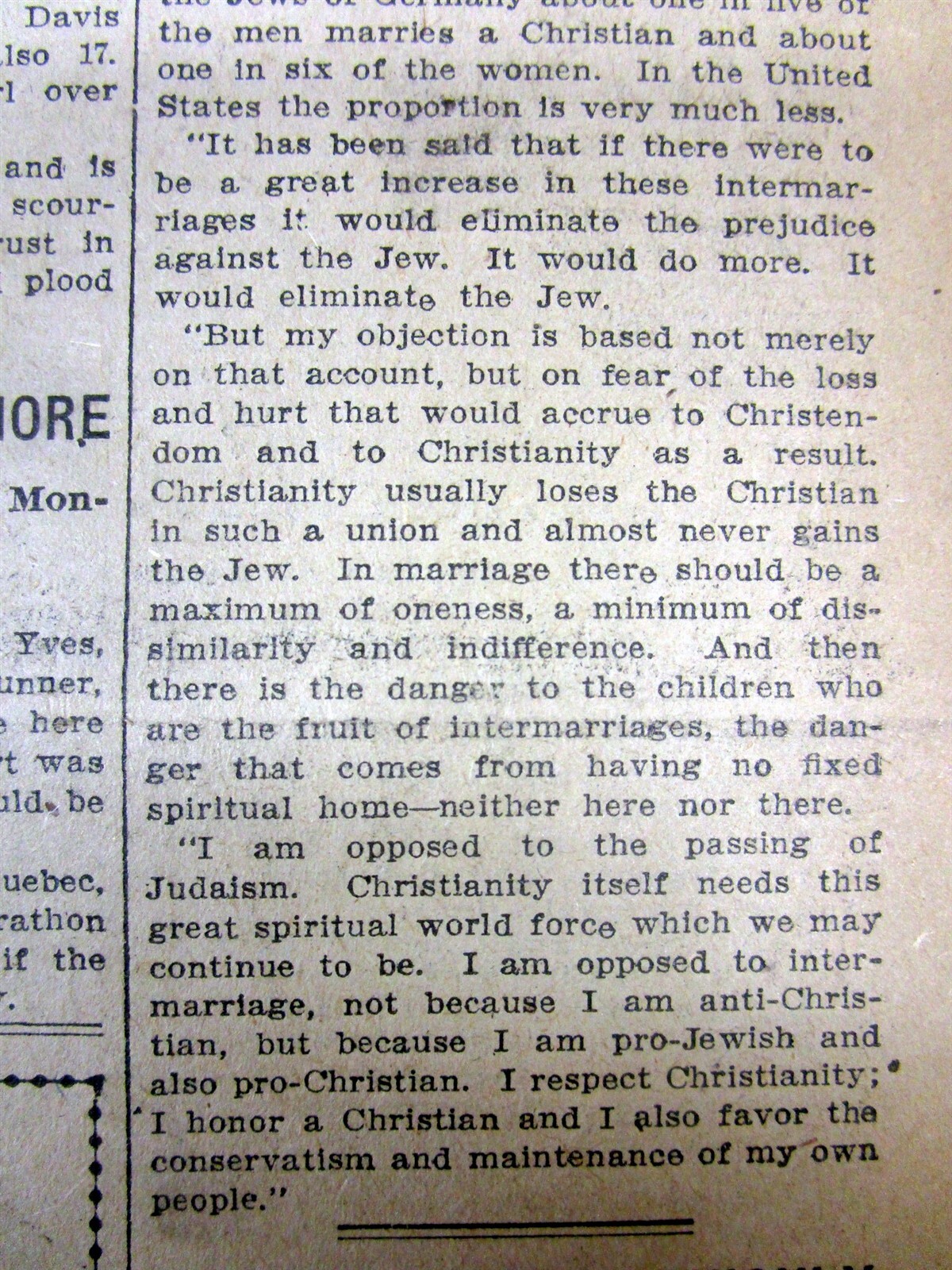 1909 newspaper INTERMARRIAGE between JEWS & CHRISTIANS FATAL to the JEWISH RACE