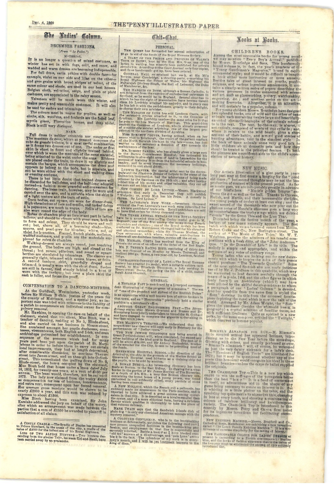 1869 Penny Ilustrated Paper, Slaves, Irish Problem, Wood Green Murders, Oz Meat