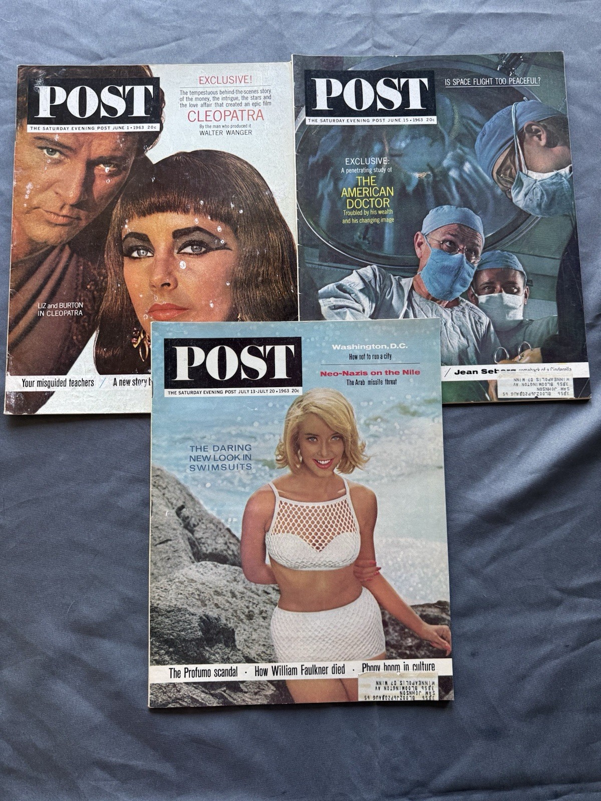 SATURDAY EVENING POST, Lot of 3 Issues: June 1 & 15, July 13 ALL 1963