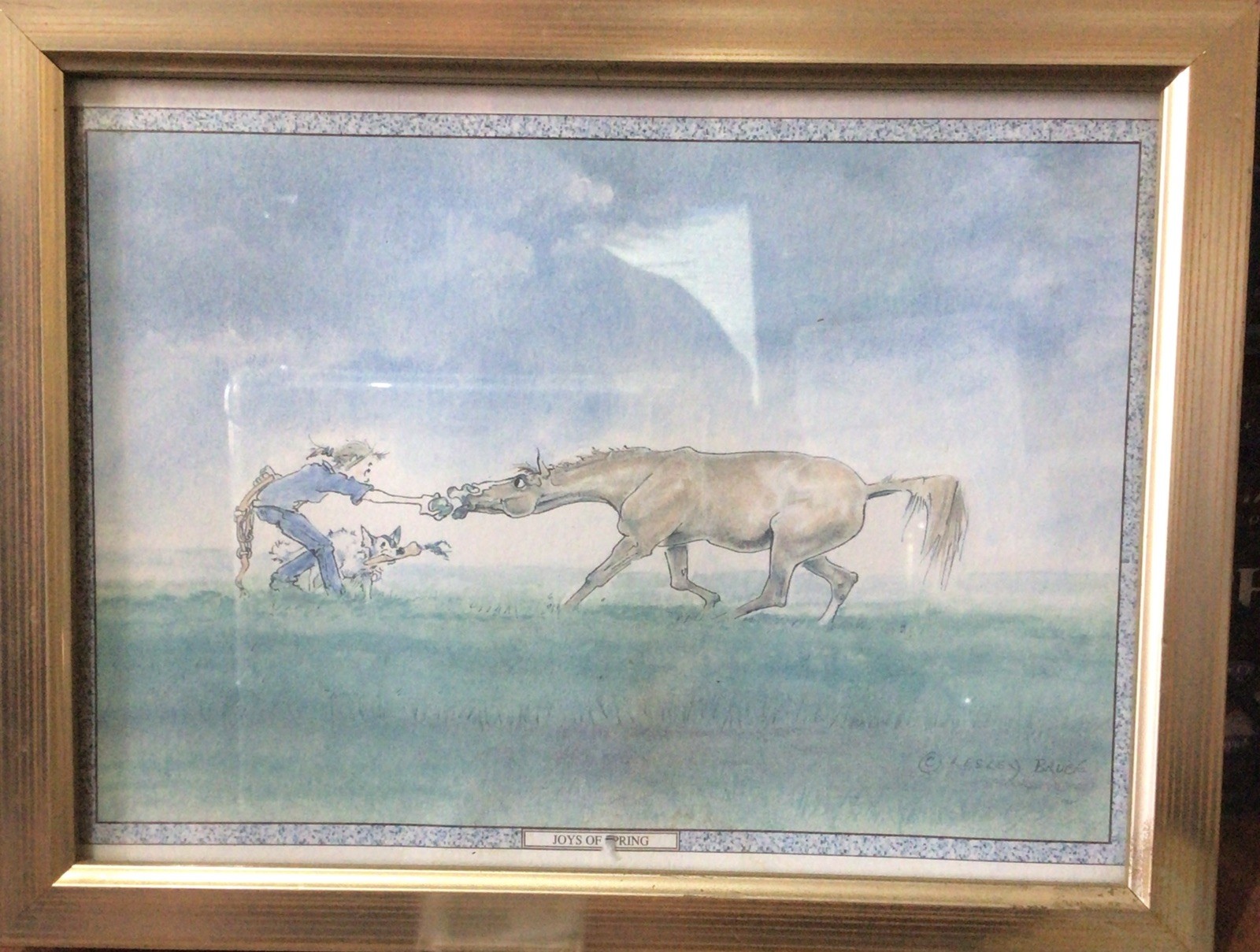 Framed Lesely Bruce Picture -Joys of Spring 7″ x 9″ Horse Equestrian Country Art