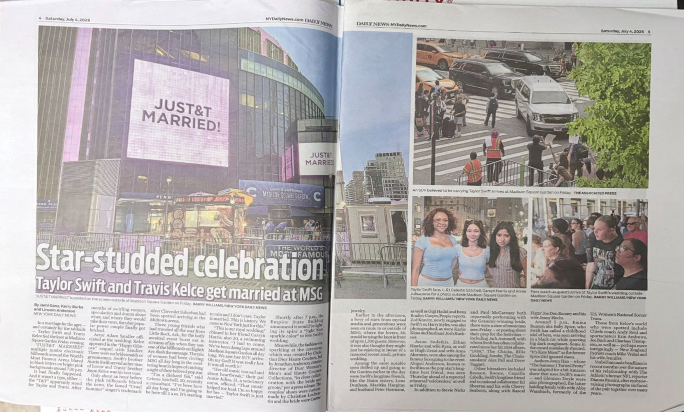 Travis Kelce Taylor Swift Wedding Madison Square Garden NY Daily News 7/4/2026
