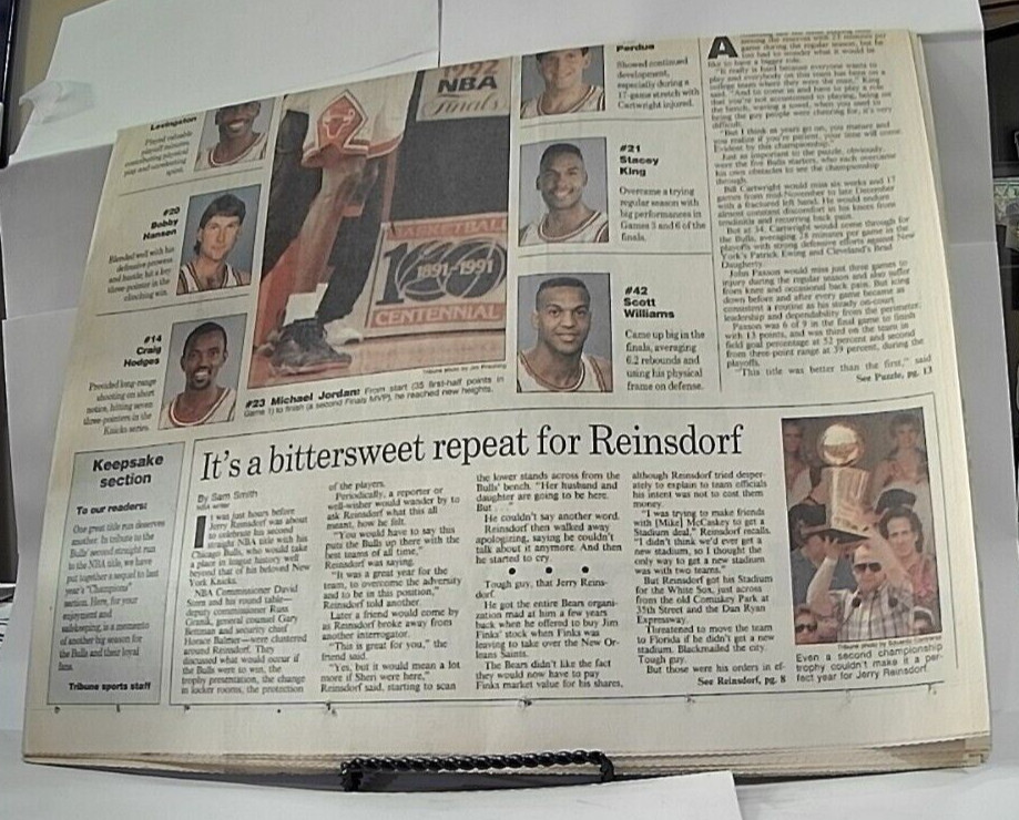 RARE June 19, 1992 Chicago Tribune – Chicago Bulls win 2nd title – Champions ’92