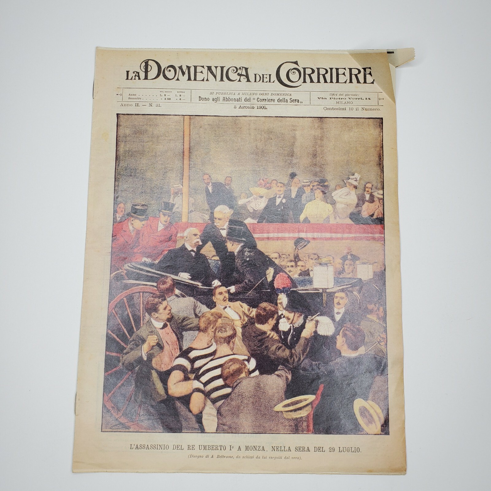 Domenica Del Corriere Sunday Courier Italian Newspaper 1900 Anarchist Assassin