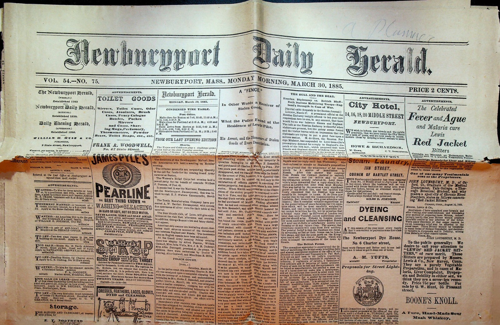 Newburyport Daily Herald Newspaper March 30 1885 Eastern New England Baseball