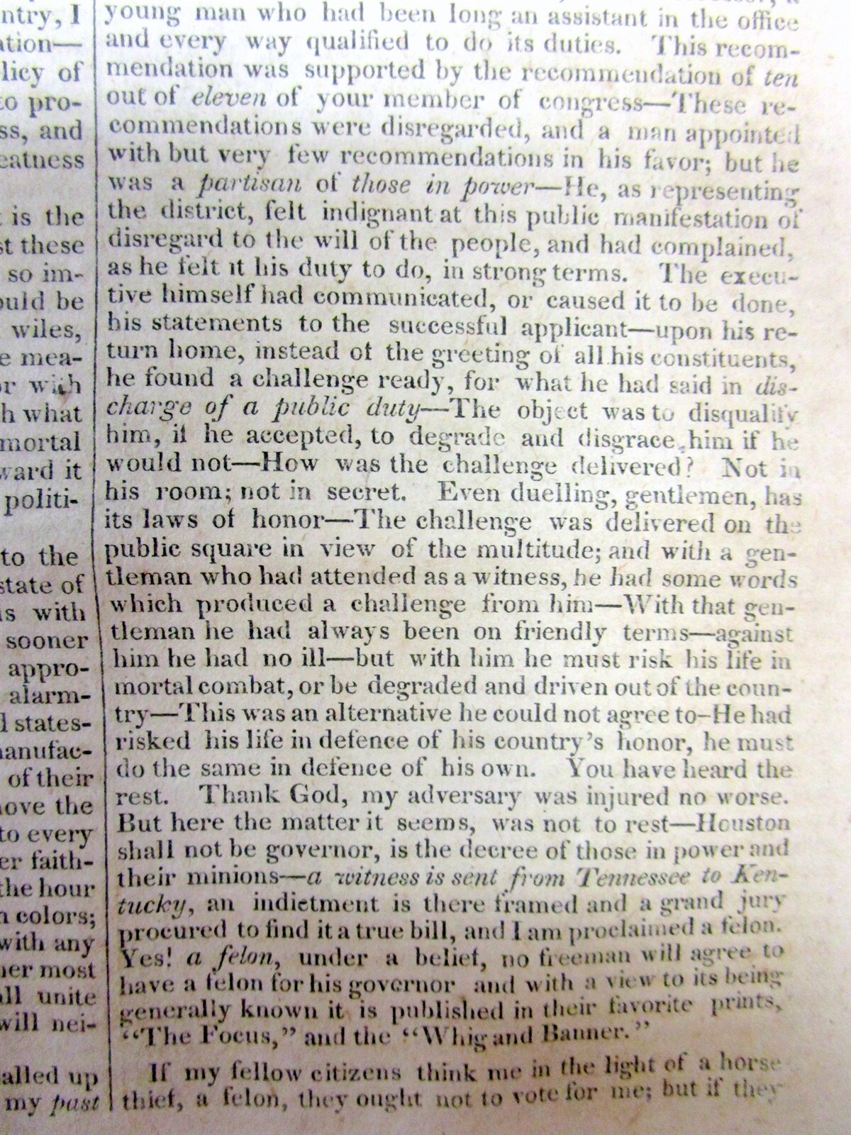 2 1827 newspapers w SAM HOUSTON as Governor of TENNESSEE before he went to TEXAS