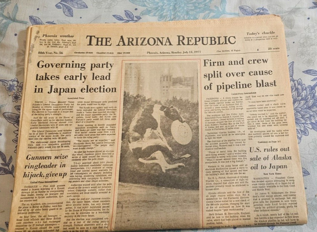 The Arizona Republic Phoenix AZ Newspaper July 11th 1977 Japan election pipeline