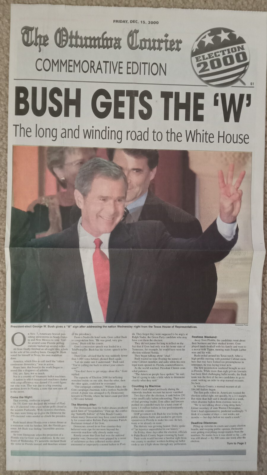 Ottumwa Courier, George W. Bush election, commemorative edition (Dec. 15, 2000)