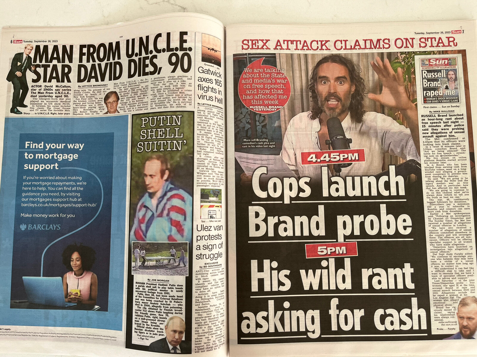 TAYLOR SWIFT TRAVIS KELCE NFL RUSSELL BRAND UK SUN NEWSPAPER SEPTEMBER 2023