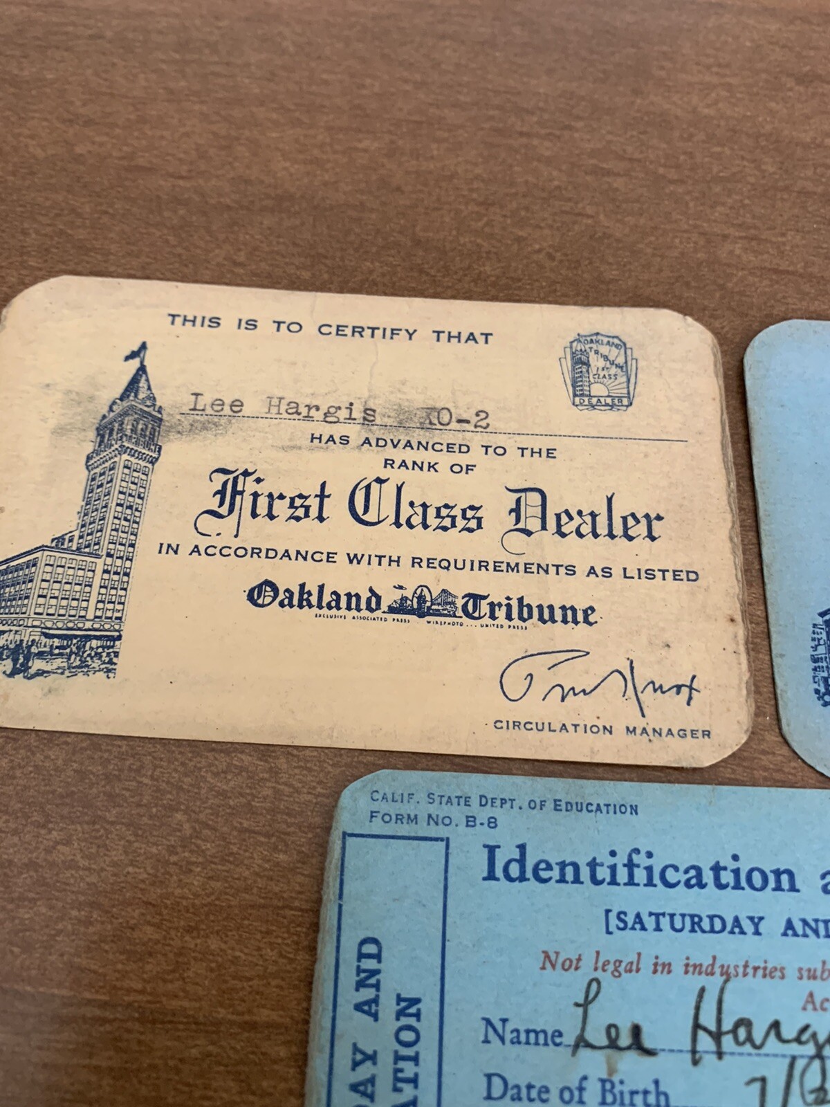 Vintage Newspaper Boy Dealer Cards 1940s Oakland Tribune California Lot Of 3