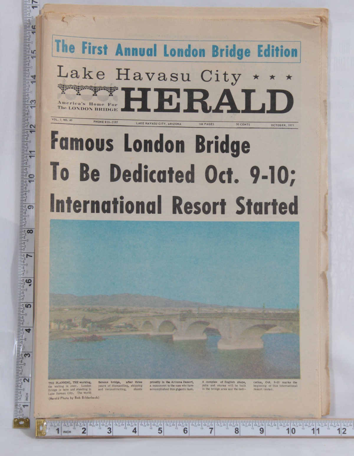 Rare Historic Newspaper London Bridge Lake Havasu AZ 1st Ed. 1971 McCulloch Corp