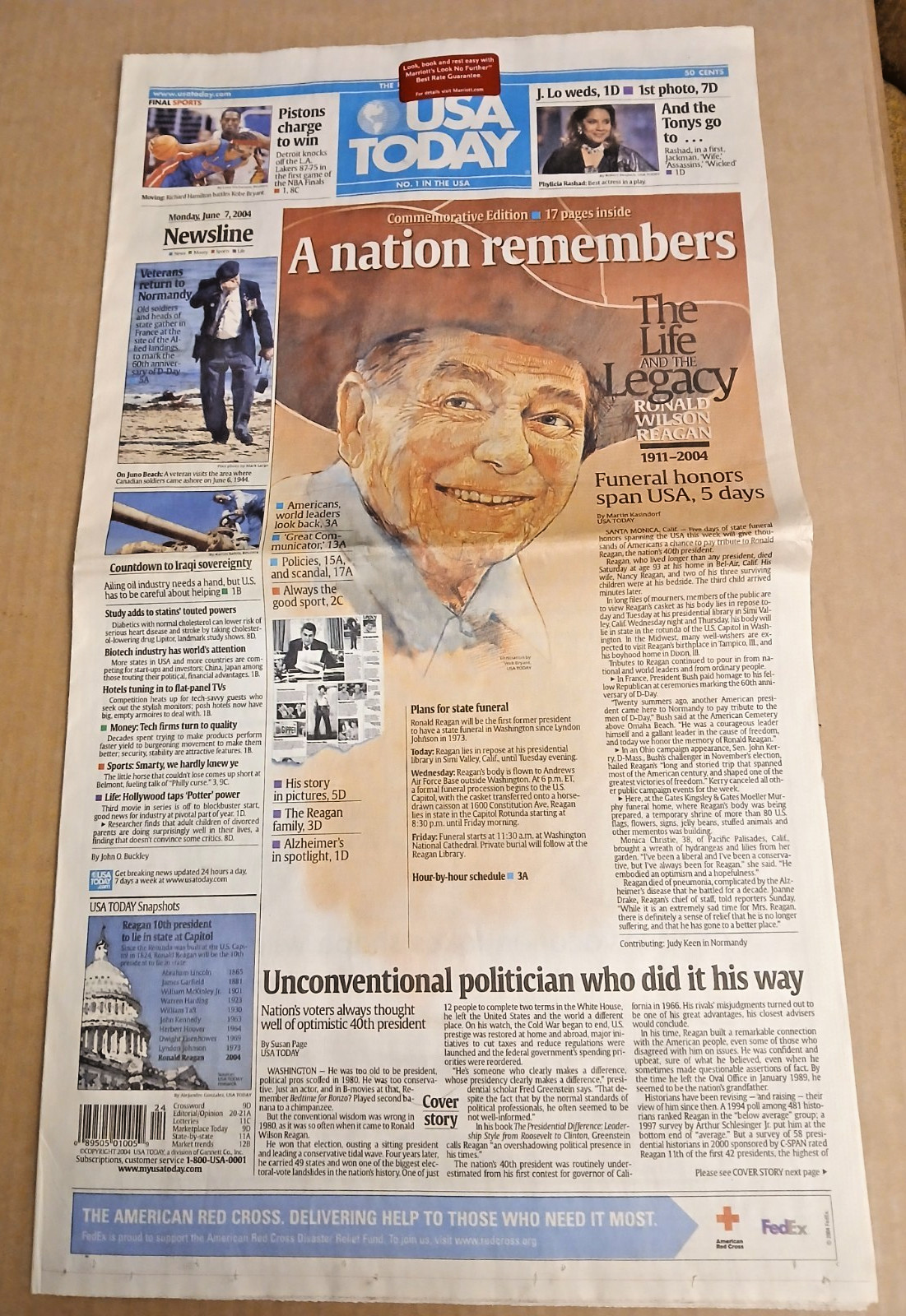 2004 USA Today newspaper Ronald Reagan Commemorative Edition funeral