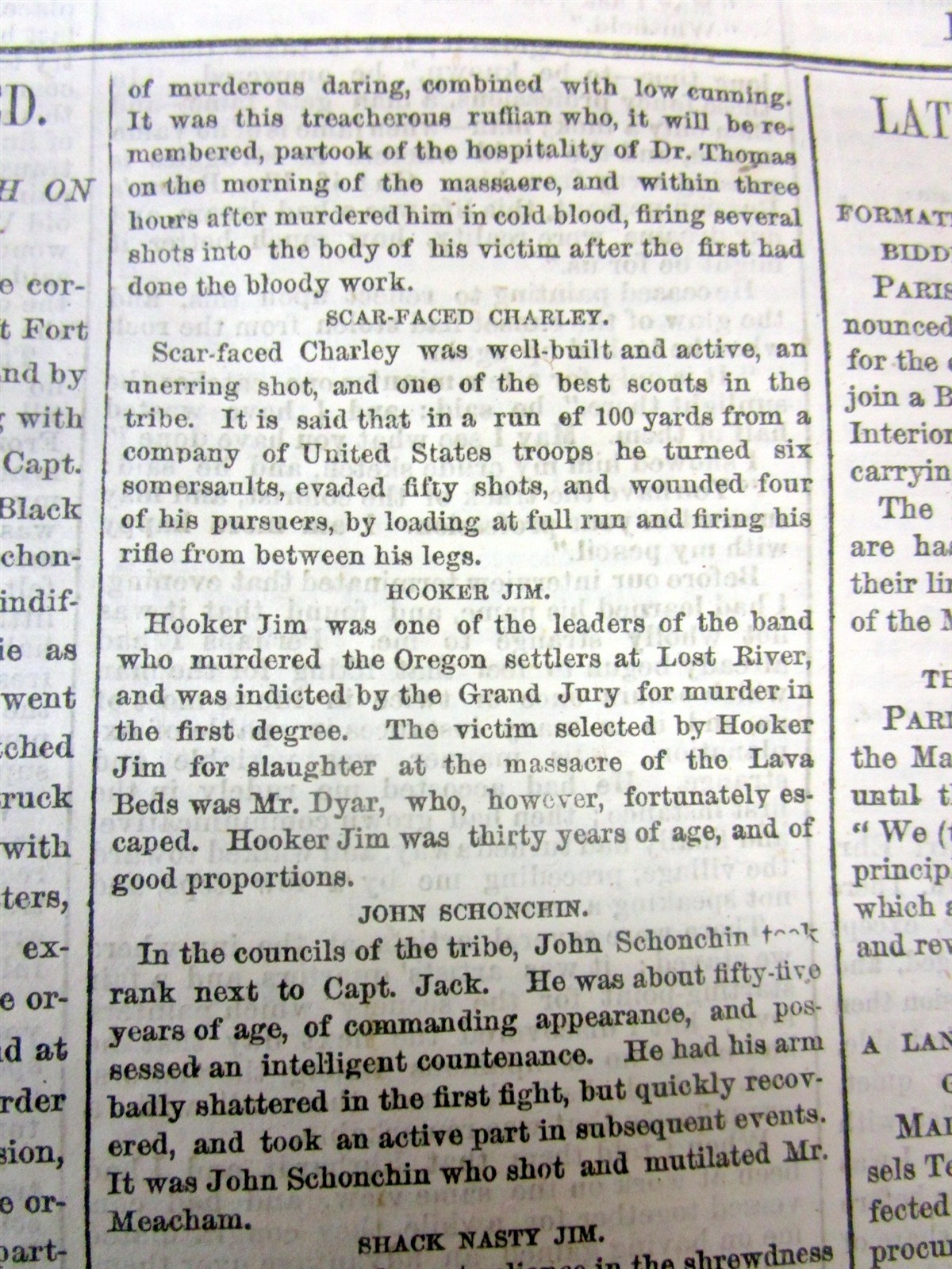 1873 NY Times newspaper The MODOC INDIAN WAR ENDS with HANGING of the LEADERS