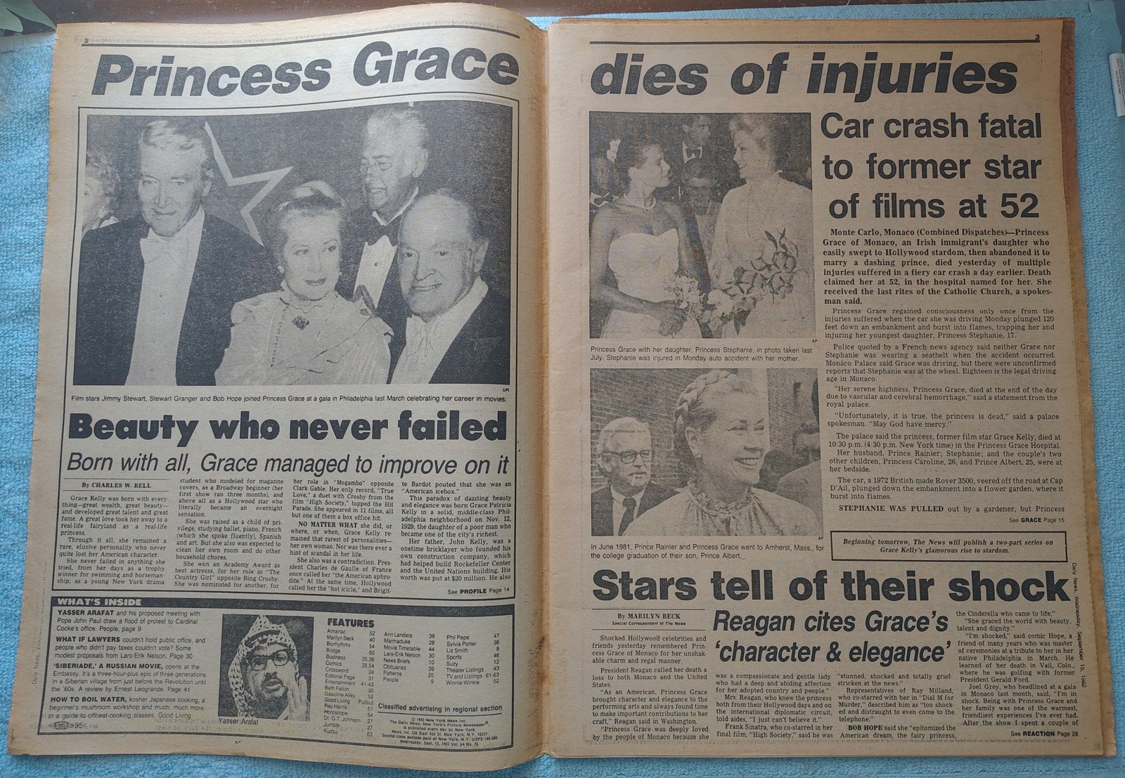 New York Daily News 15 September 1982 Princess Grace of Monaco Death Yankees ++
