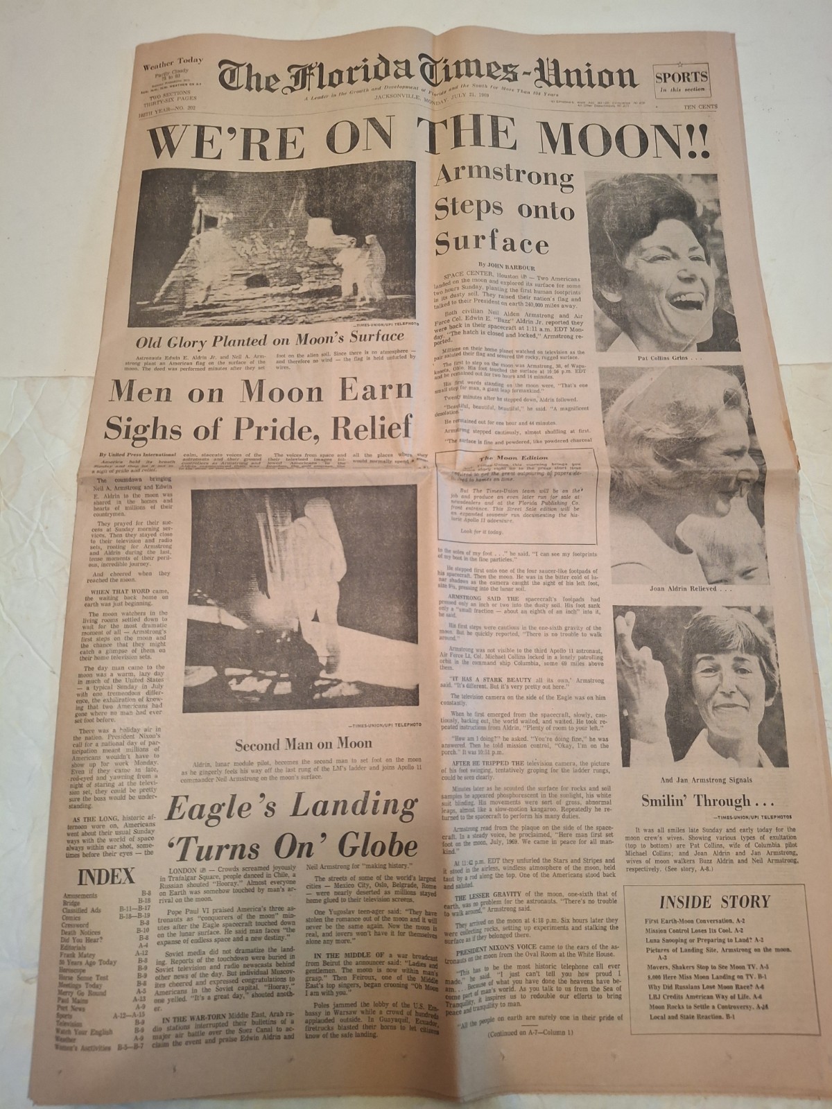 The Florida Times-Union Newspaper from July 21st, 1969 Moon Landing