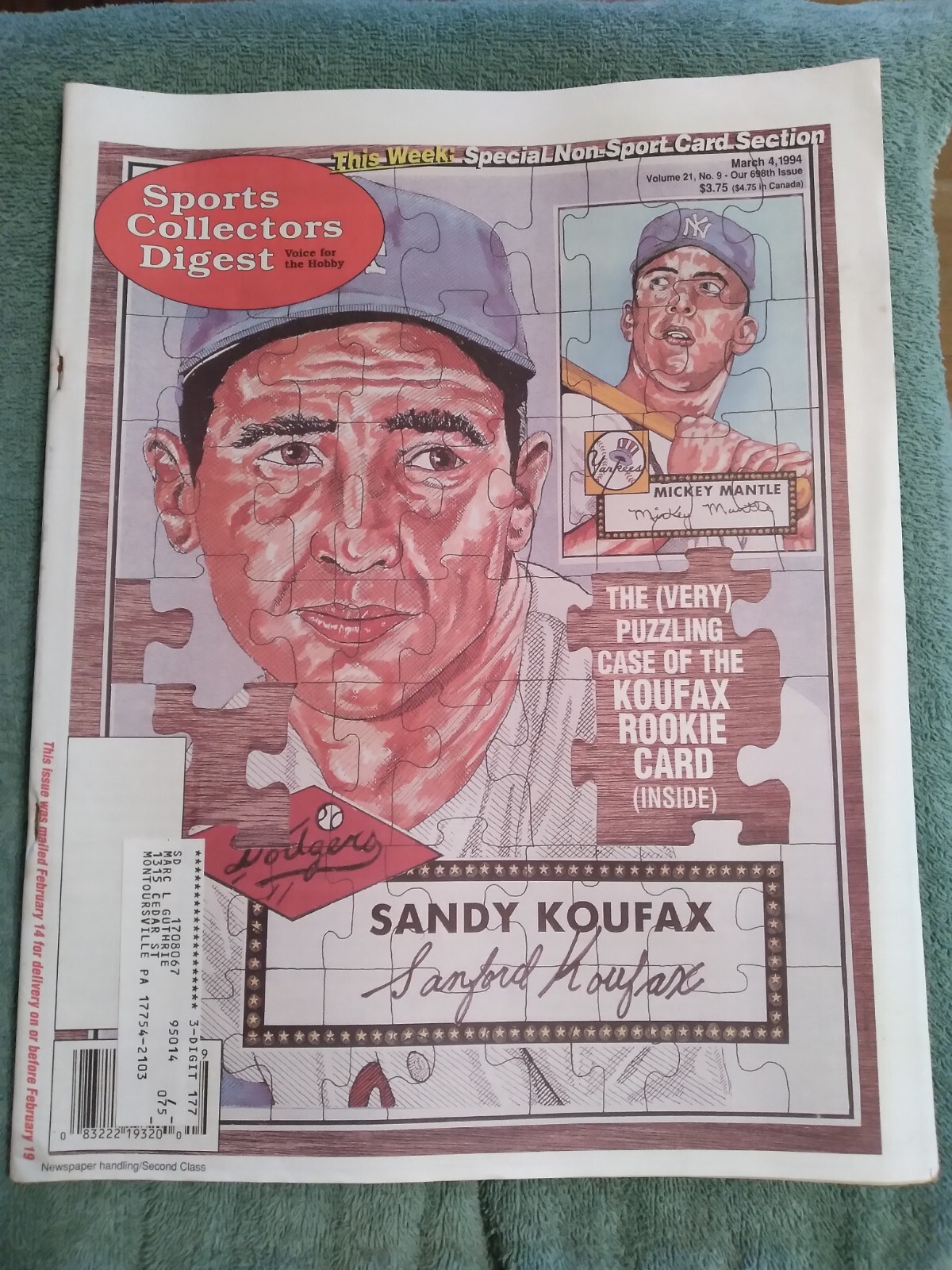 March 4, 1994 Sports Collectors Digest Dodgers Hall of Fame Lefty Sandy Koufax
