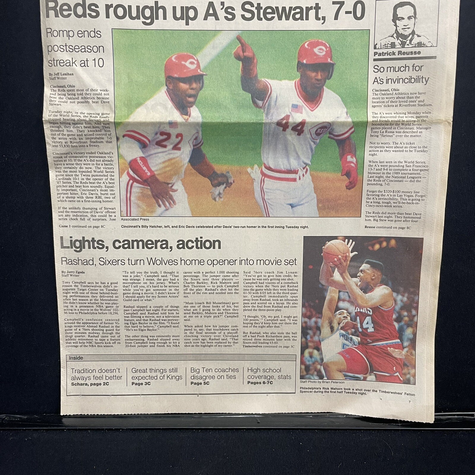 Star Tribune Newspaper Sports Page Cincinnati Reds MLB Game 1 World Series 1990
