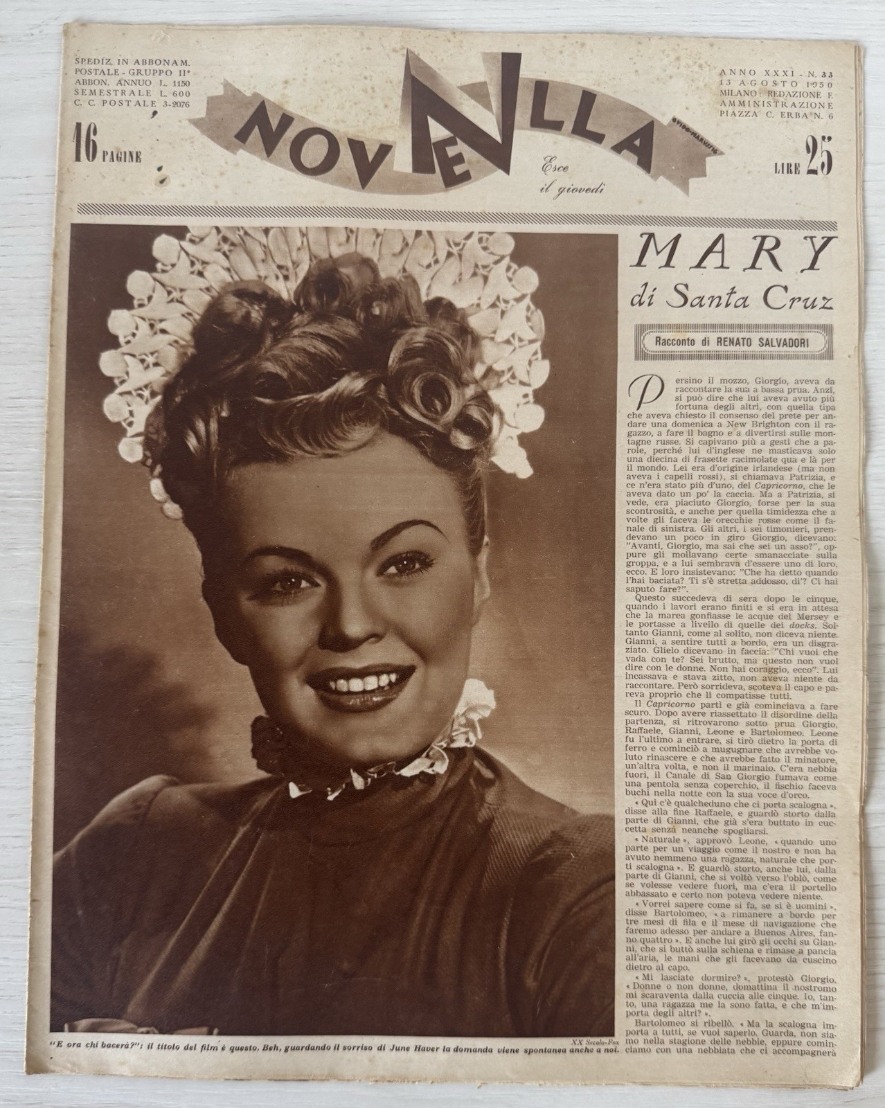 NEWS women’s literary magazine rizzoli No.33 1950 year XXXI June haver