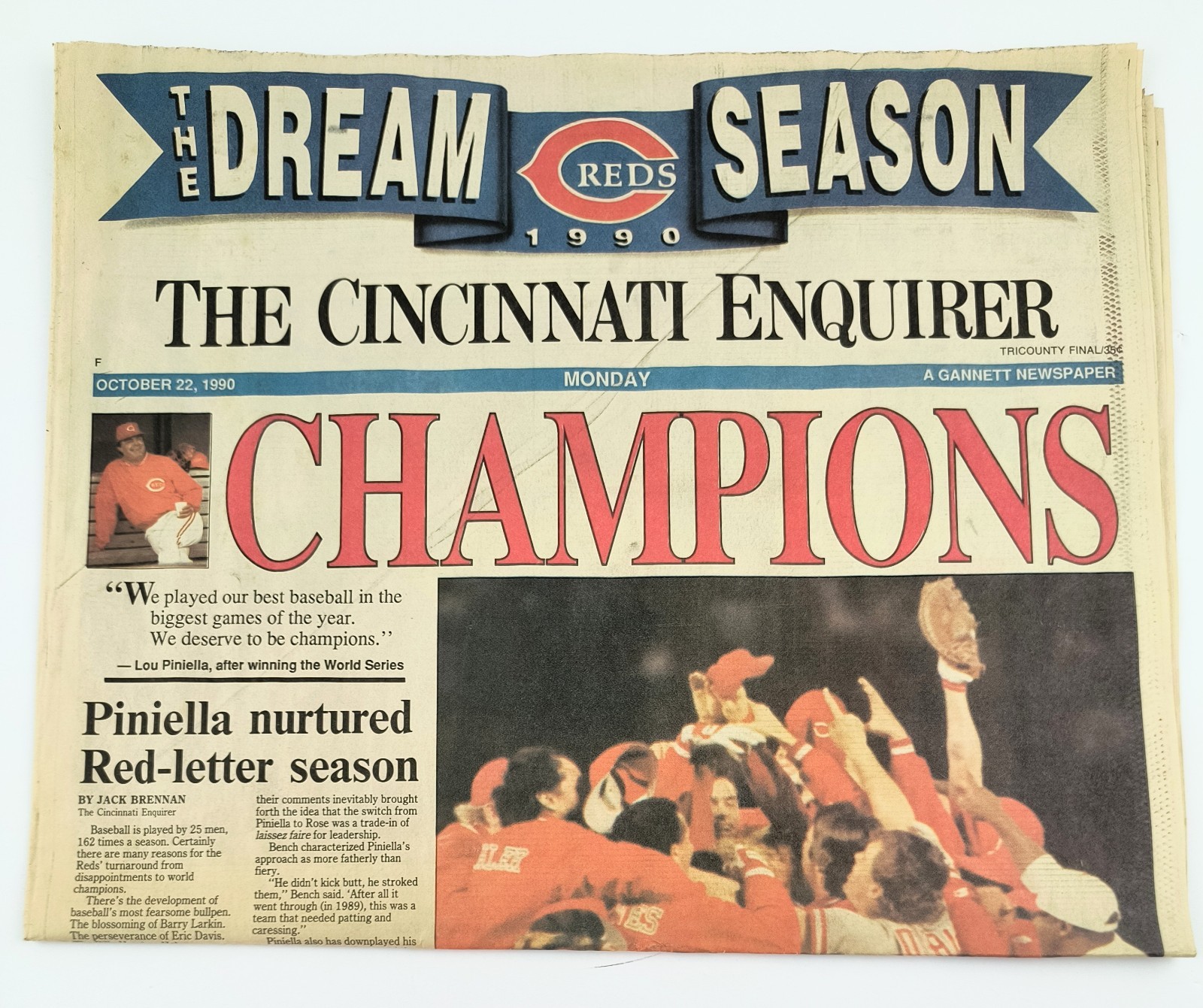 Cincinnati Reds 10/22/1990 World Series Champions Jose Rijo Newspaper L6
