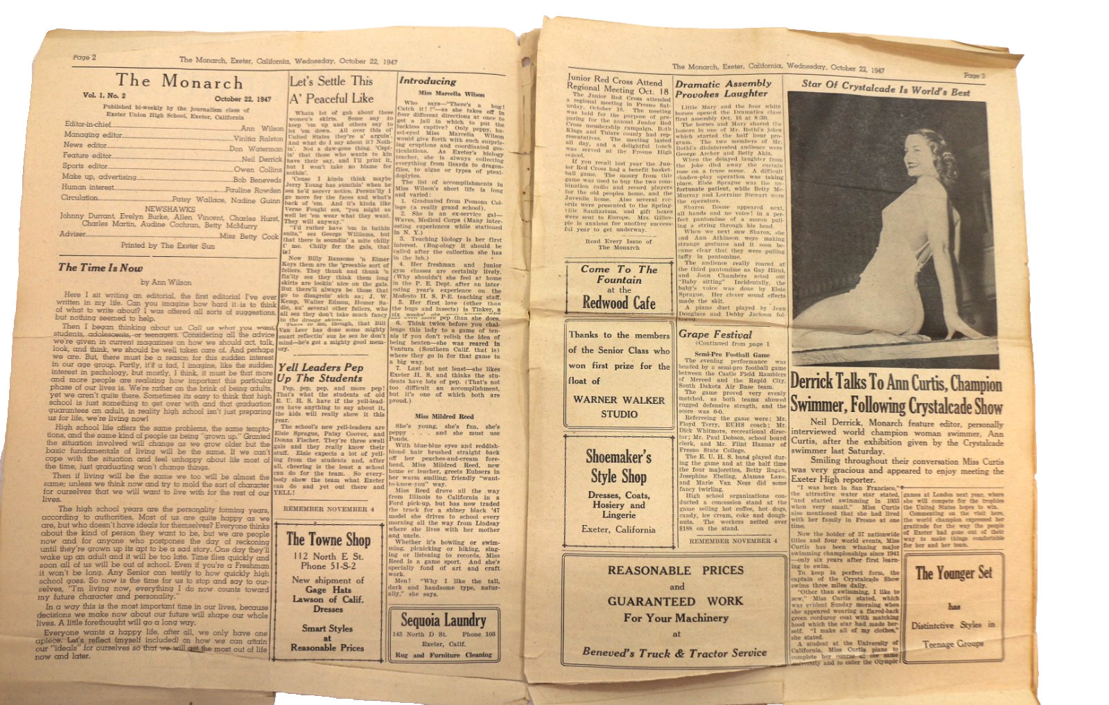The Monarch Newspaper Volume 1, Number 2, 1947 Exeter Union High School Ca BONUS