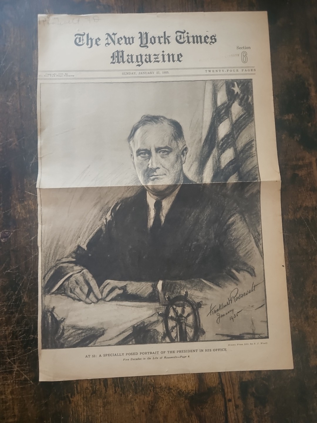 1935 New York Times Cover Franklin D Roosevelt 53 Birthday Comemeration Portrait