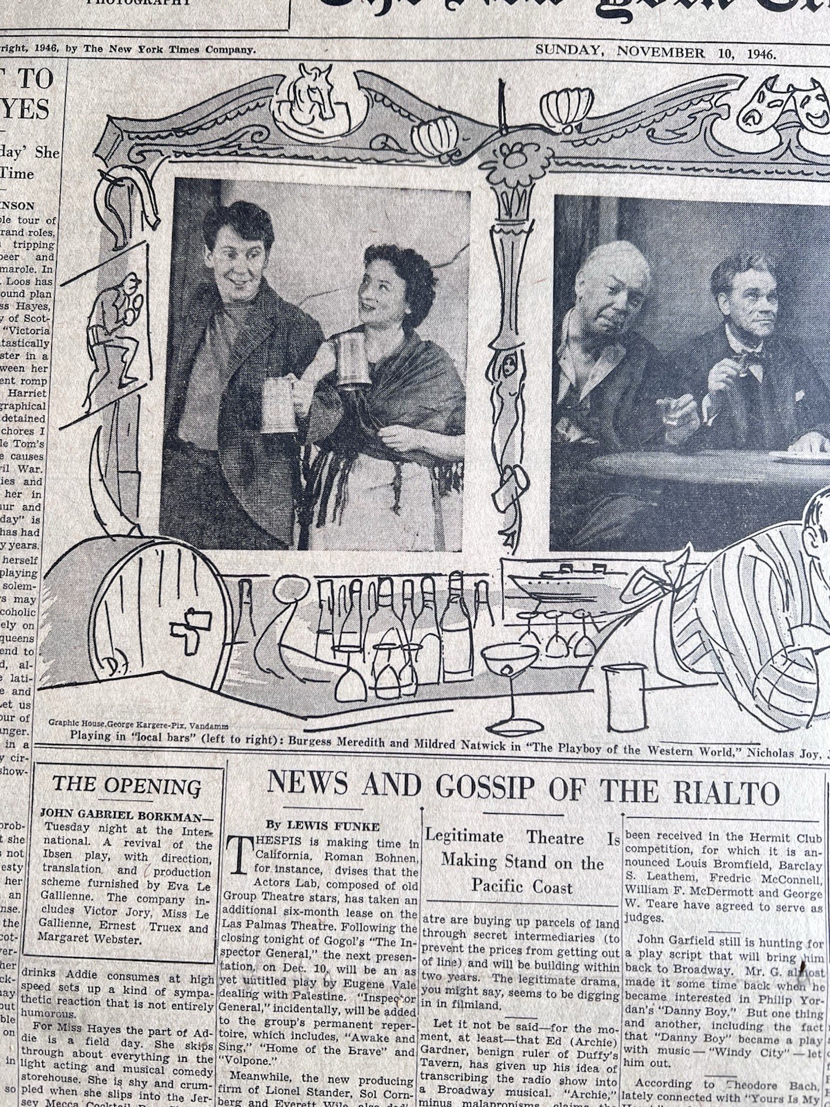 1946 Burgess Meredith Photo New York Times Newspaper Drama Cover Pg 11/10/46 NYT