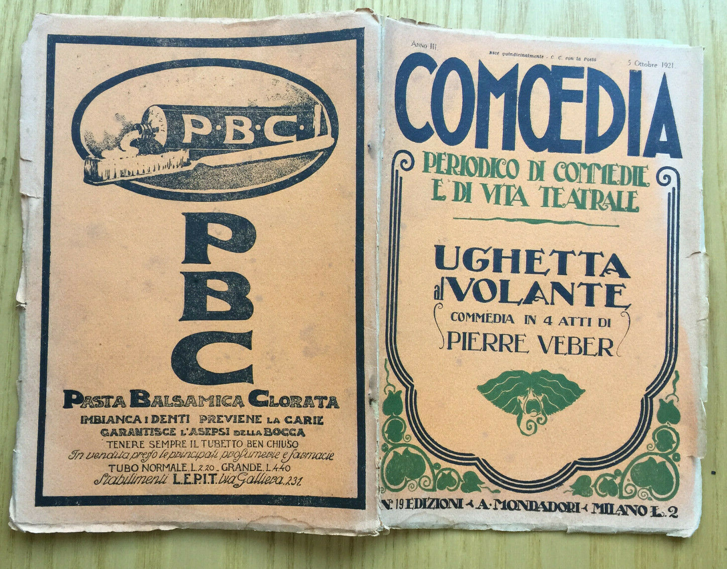 MONDADORI COMEDIA PERIODICO COMEDIA E VITA THEATRALE N° 19 1921 P. VEBER 2/19
