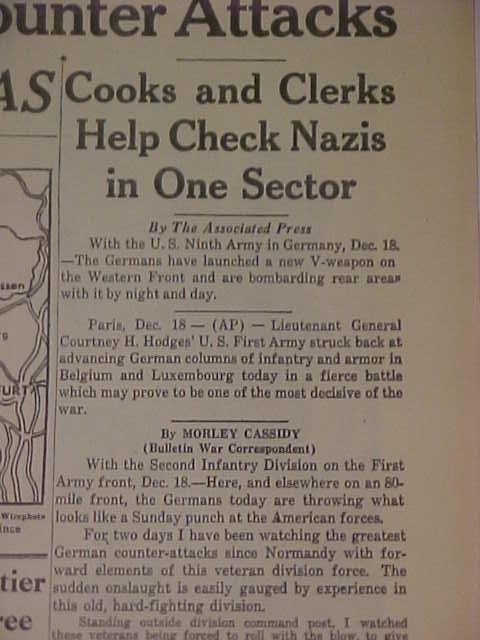 VINTAGE NEWSPAPER HEADLINE ~WORLD WAR 2 HITLER V-BOMB ATTACK U.S. ARMY WWII 1944