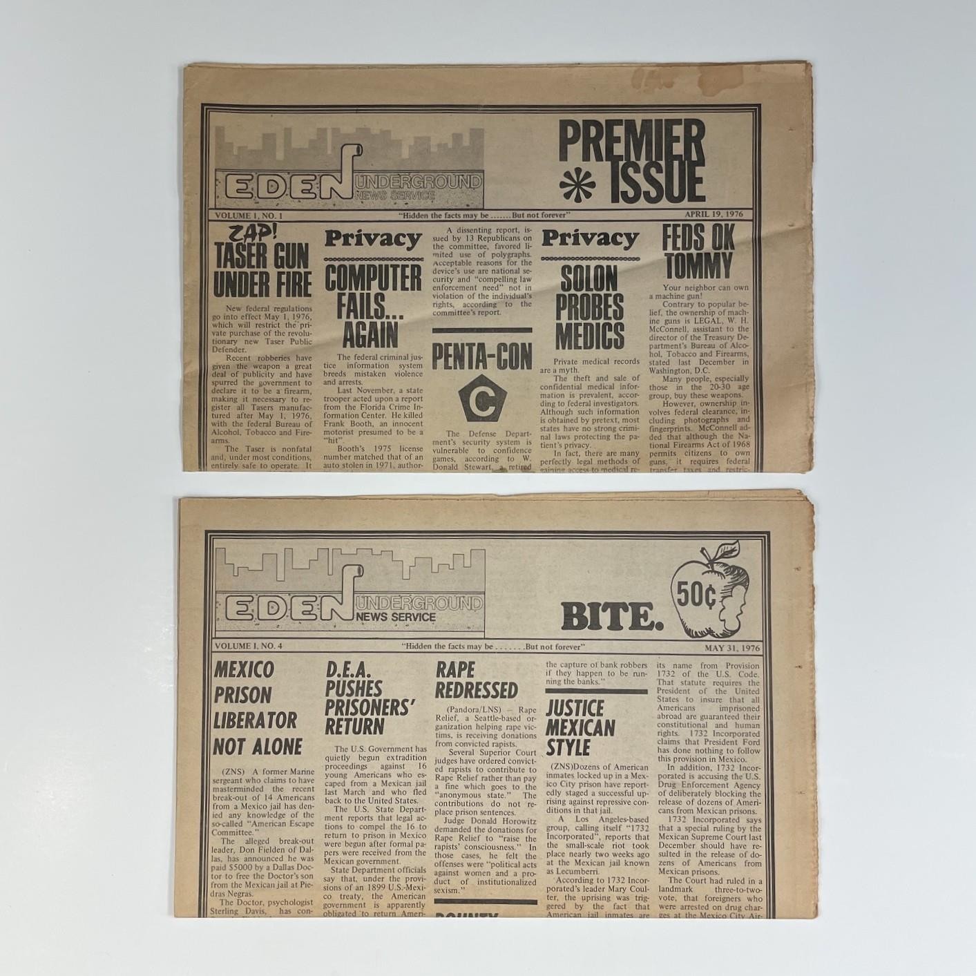 EDEN UNDERGROUND NEWS SERVICE 1976 14 Issues Barry Reid Lost Leftist Newspaper