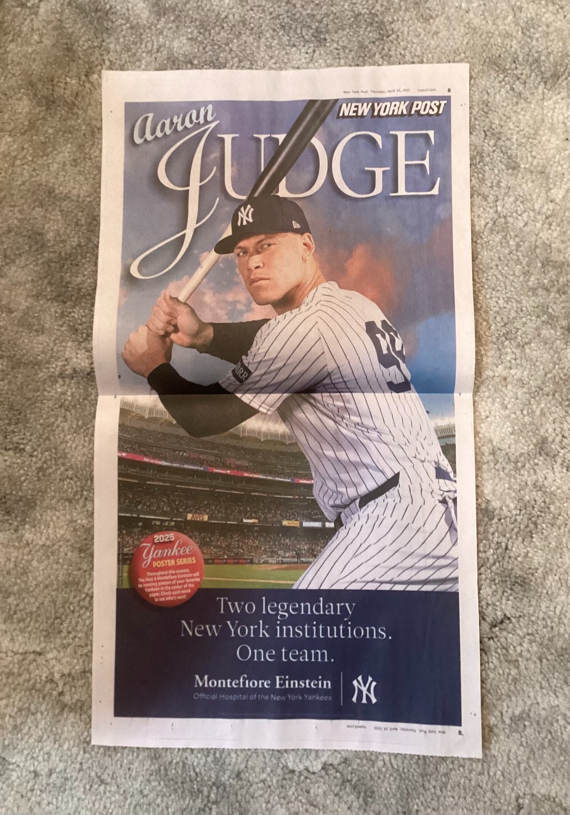 MLB Yankee Players Posters, Set of 24 from NY Post Centerfolds, March-Sept, 2025