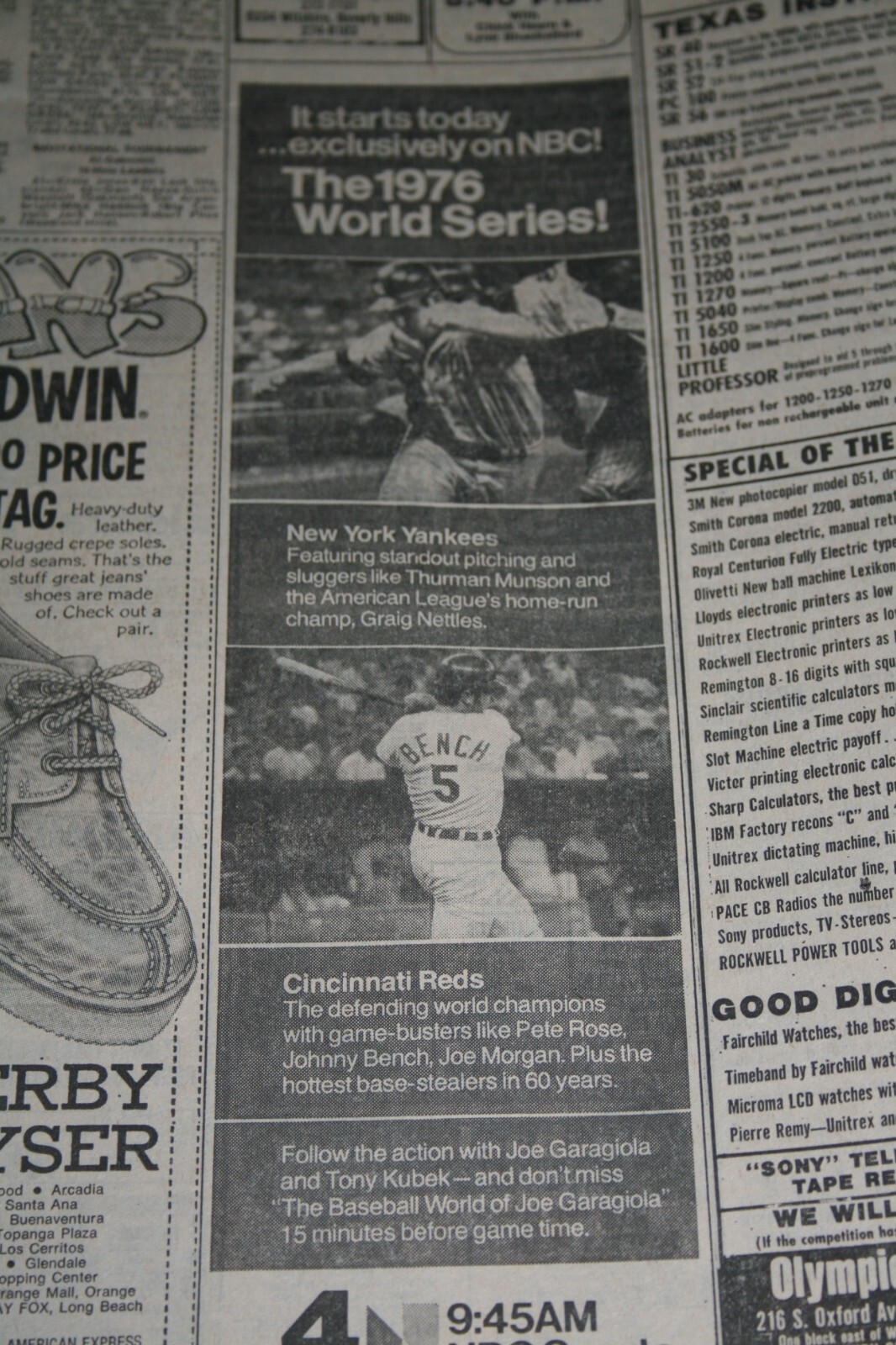 1976 LA Times Sports Section * World Series Cincinnati Reds vs New York Yankees