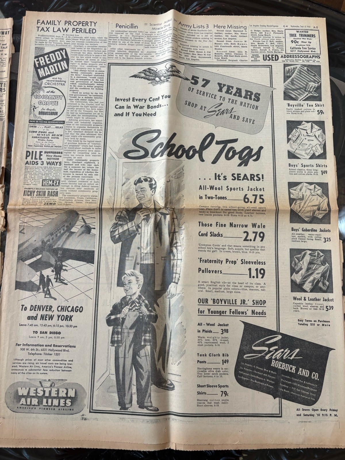 Vintage 1943 WAR EXTRA Newspaper