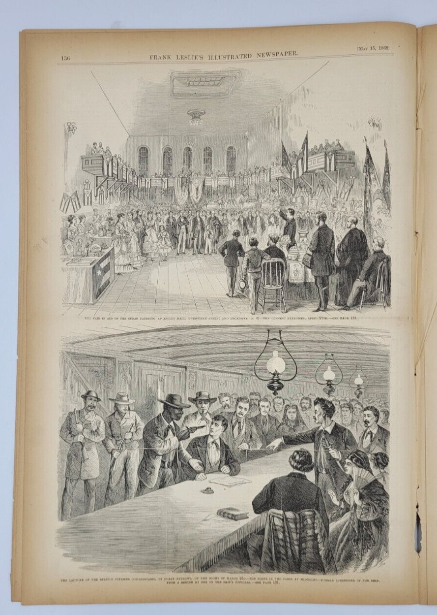 Frank Leslie’s 5/15/1869 New Suspension Bridge Niagara Falls / Billiards Tourn