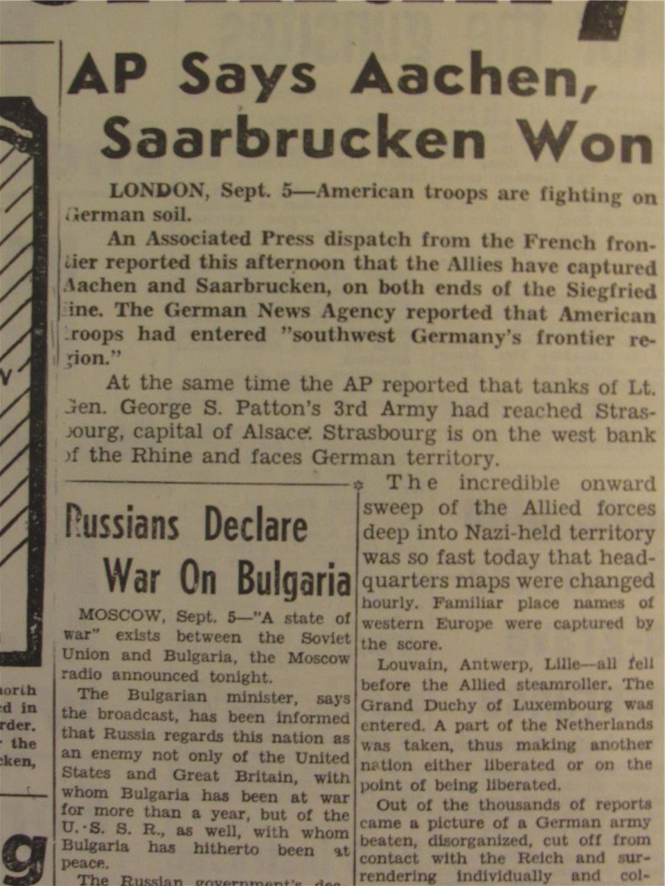 VINTAGE NEWSPAPER HEADLINES~ WORLD WAR 2 USA YANK ARMY ENTER GERMANY WWII 1944