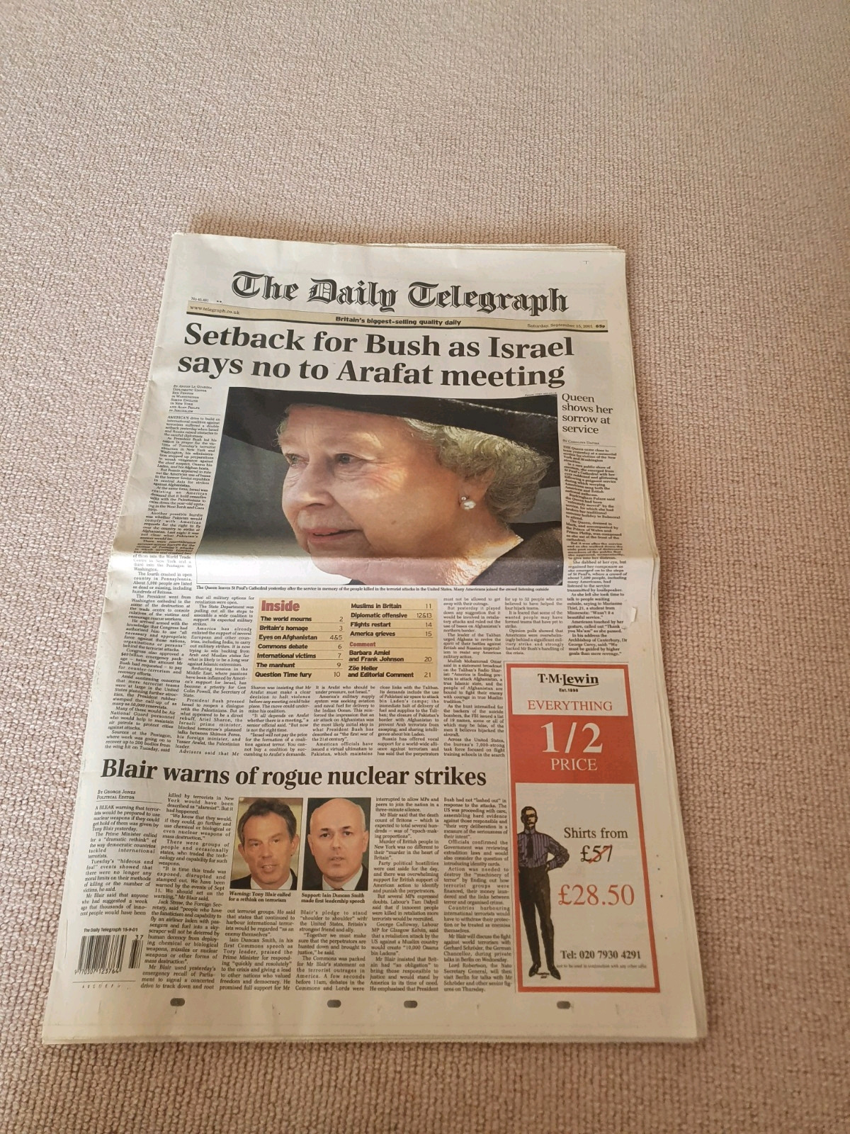 8 x UK Newspapers Documenting Aftermath of World Trade Centre Attacks 9/11
