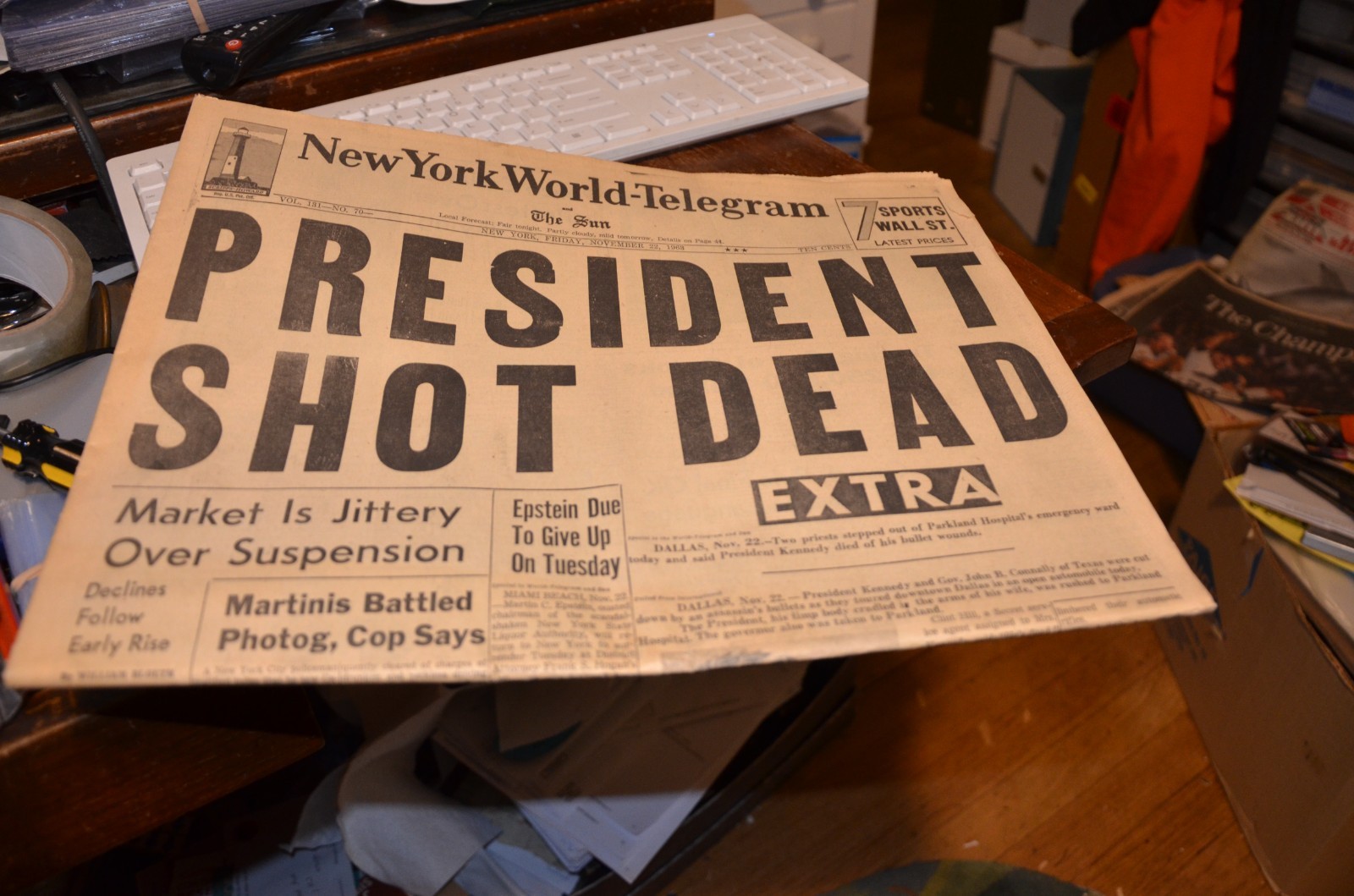 The New York World Telegram November 22, 1963 – President Shot Dead