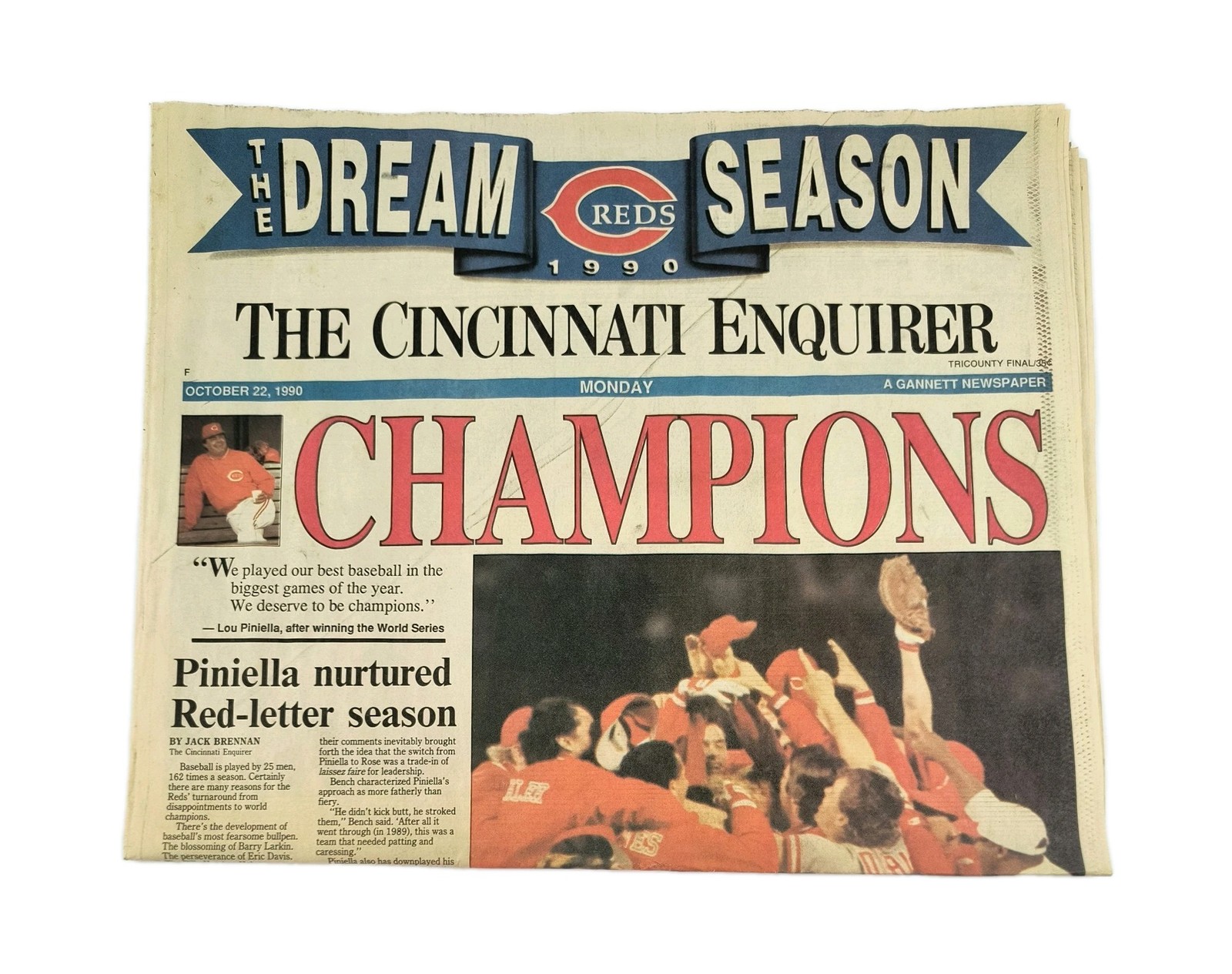 Cincinnati Reds 10/22/1990 World Series Champions Jose Rijo Newspaper L6