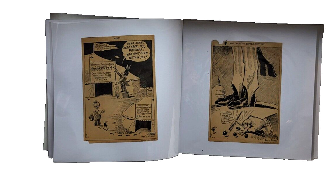 Expandable 12″x12″ Book 1940’s Newspaper Political Cartoons Various Publications