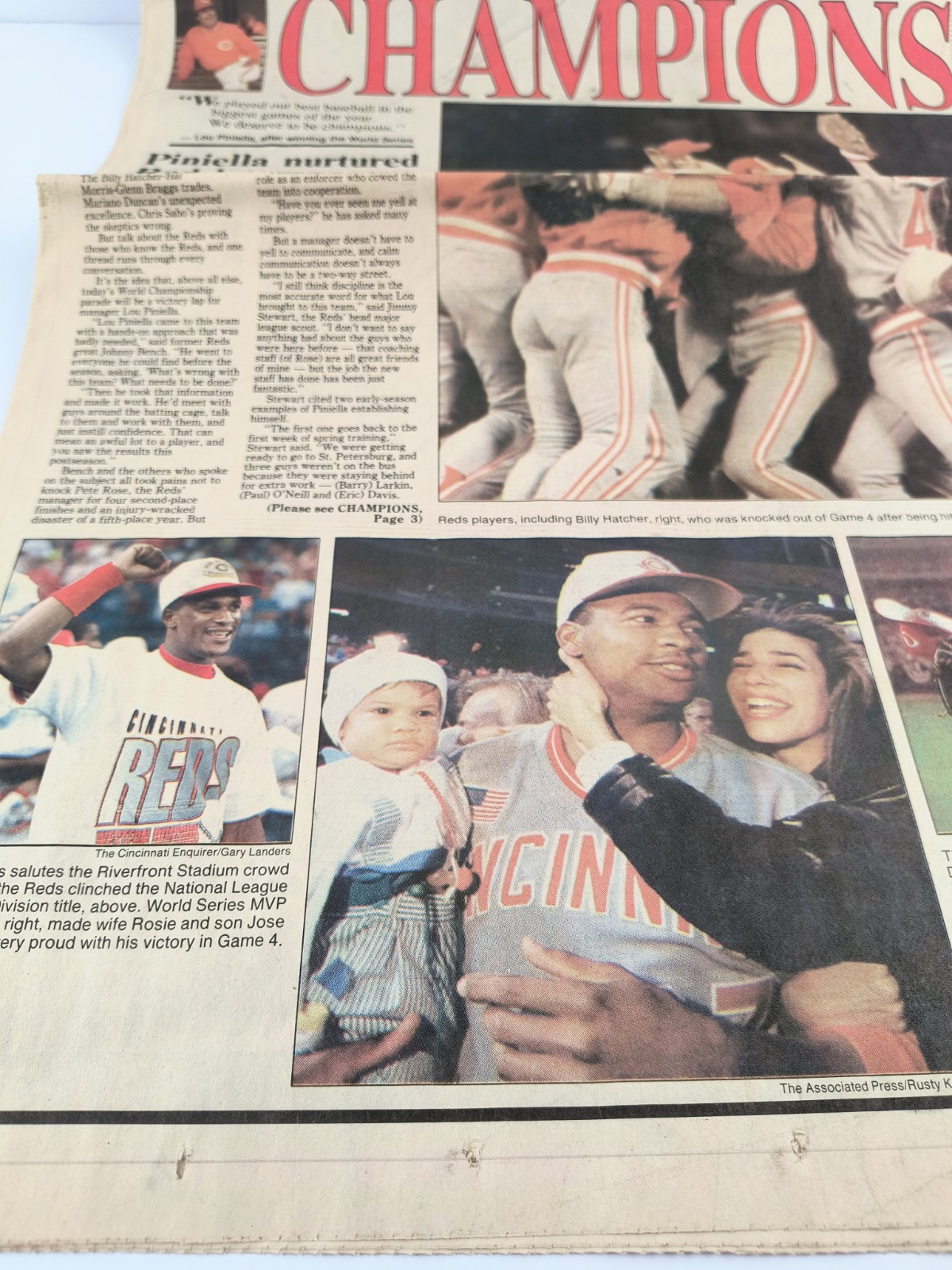 Cincinnati Reds 10/22/1990 World Series Champions Jose Rijo Newspaper L6
