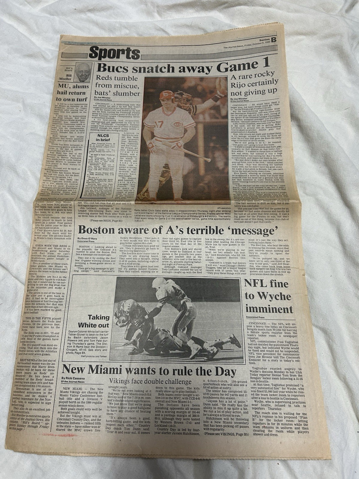 Sports Section Cincinnati Enquirer Oct. 5, 1990 – Buc’s win First Game over Reds
