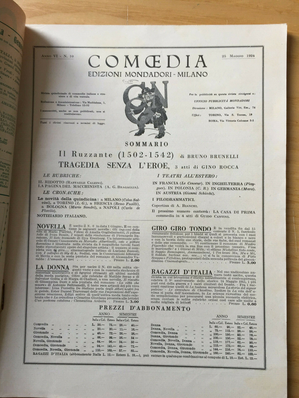 MONDADORI COMEDY PERIODICO COMEDIA E VITA THEATRALE N° 10 1924 GINO ROCCA 2/19