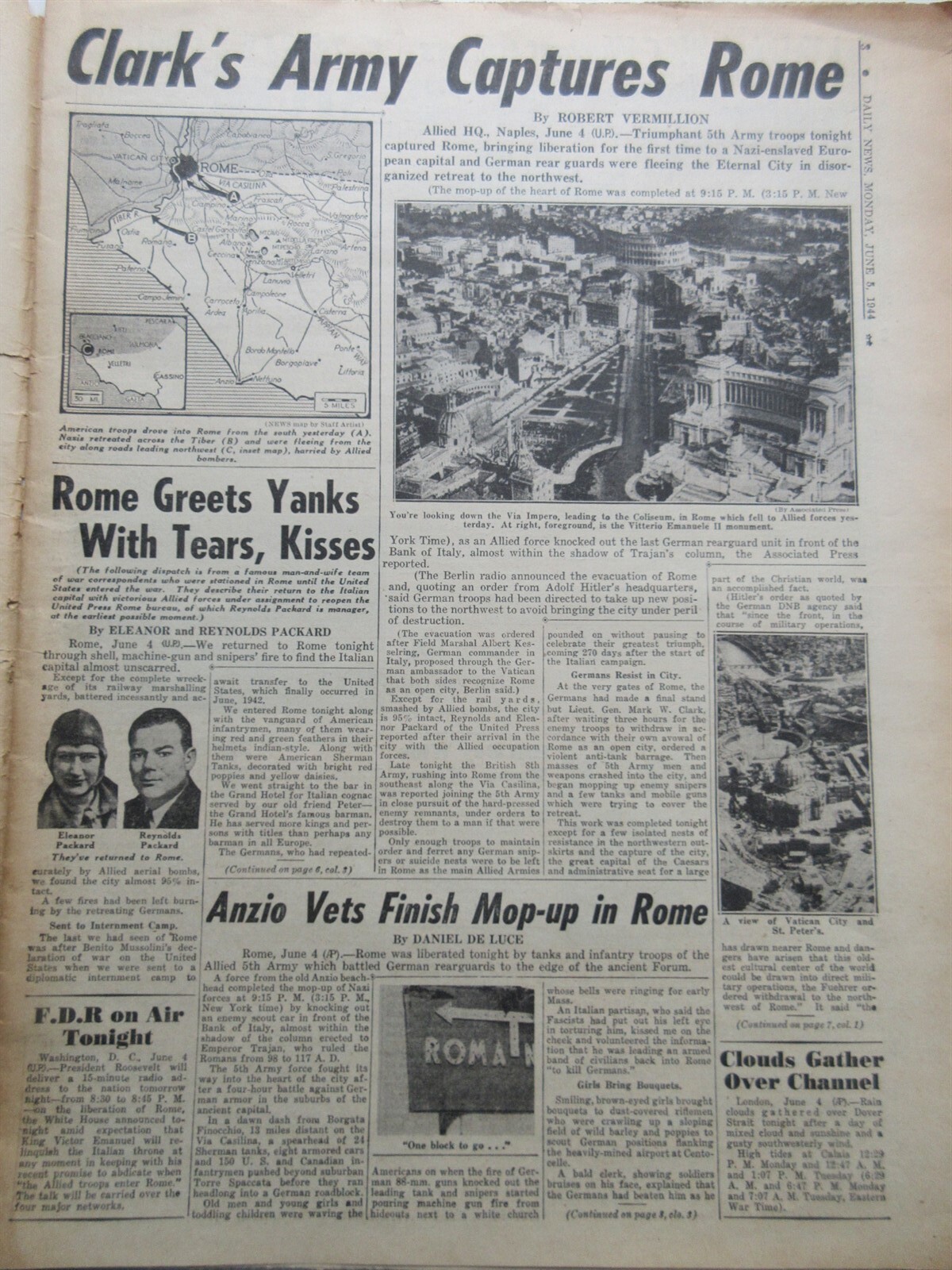 New York Daily News June 5, 1944 ROME FALLS WWII