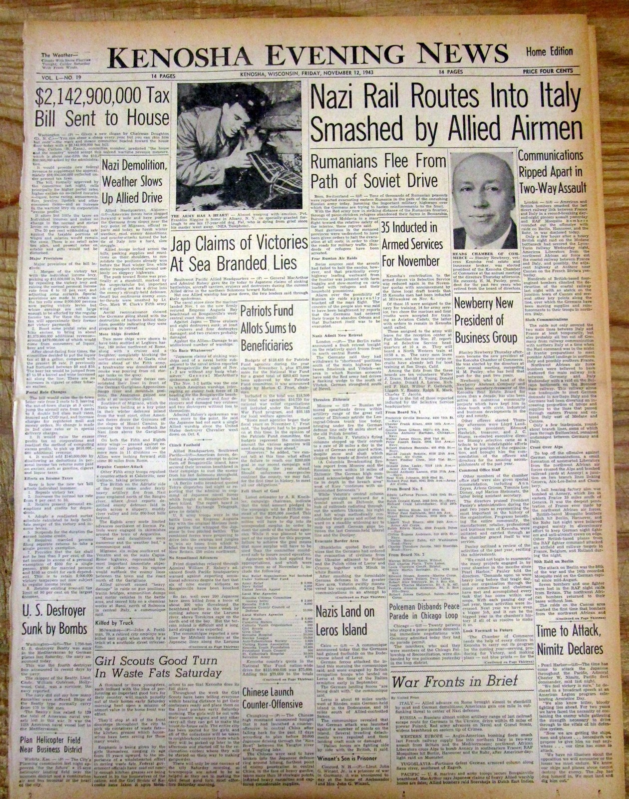 1943 WW II newspaper NAZI FORCES HUNT down JEWS IN ROME Italy durngTHE HOLOCAUST