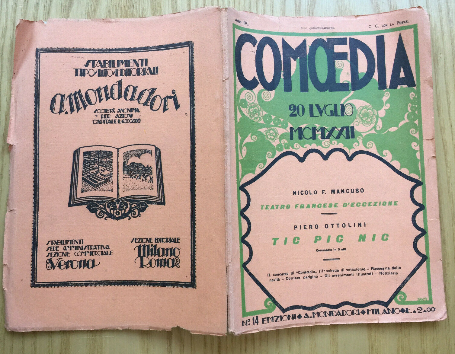 MONDADORI COMEDIA PERIODICO COMEDIA E VITA THEATRALE N° 14 1922 OTTOLINI 2/19
