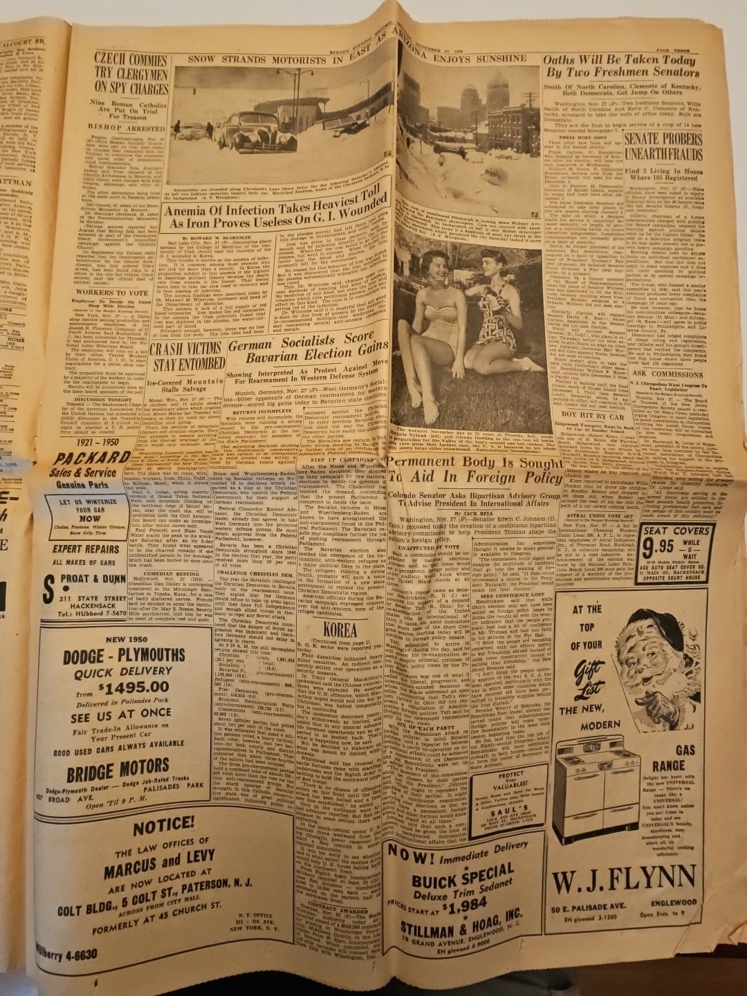 Lot Of 4 BERGEN EVENING RECORD NEWSPAPERS 1944, 49, 50 WW2