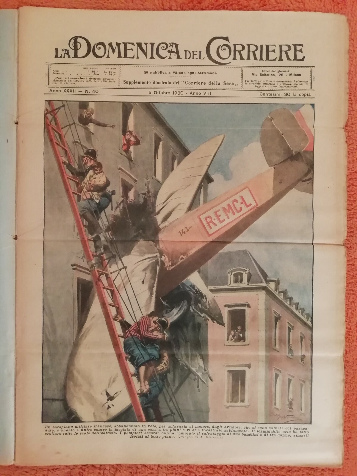 LA DOMENICA DEL CORRIERE N° 40 1930 PLANE FRANCE ALGERIA MONKEYS R1271